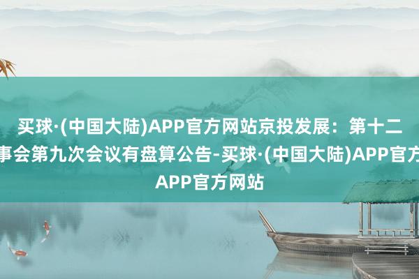 买球·(中国大陆)APP官方网站京投发展：第十二届董事会第九次会议有盘算公告-买球·(中国大陆)APP官方网站